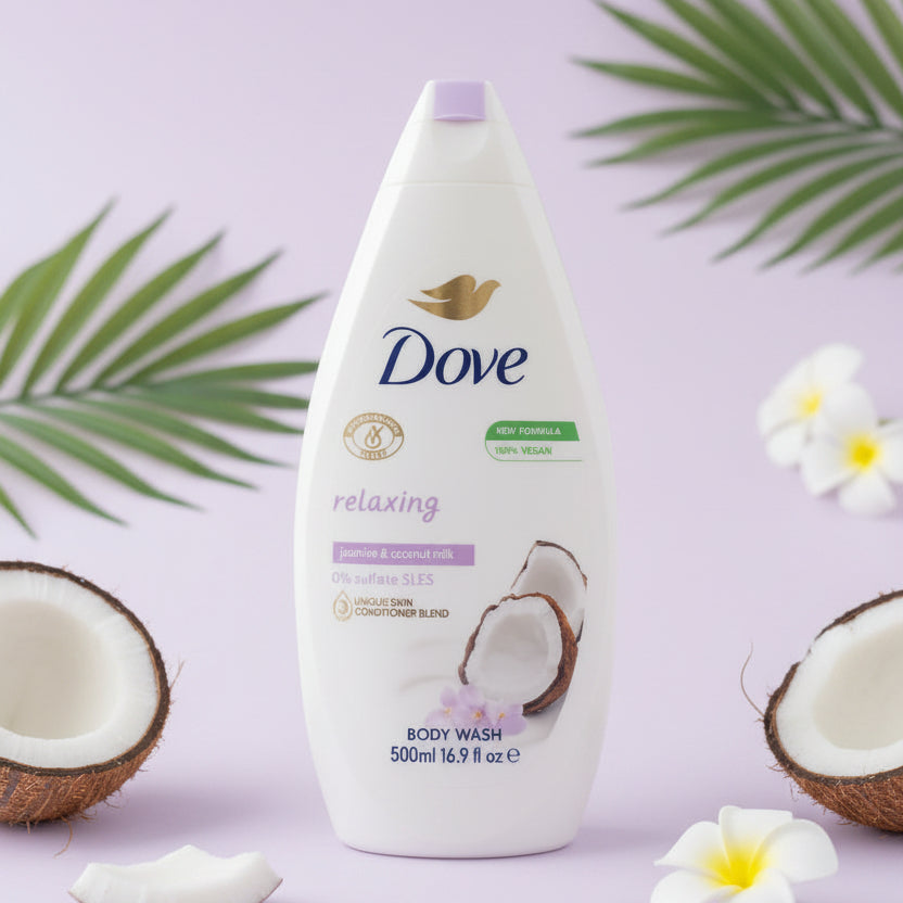 Dove, Relaxing, jasmine & coconut body wash, 500ml