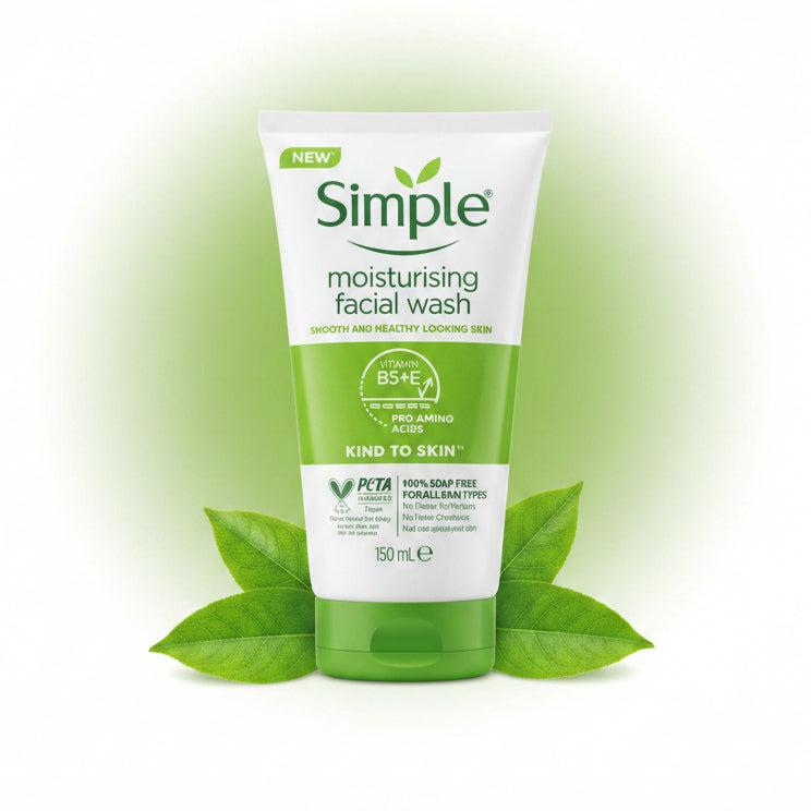 Simple, Moisturising facial wash, Vitamin B5+E, 150ml