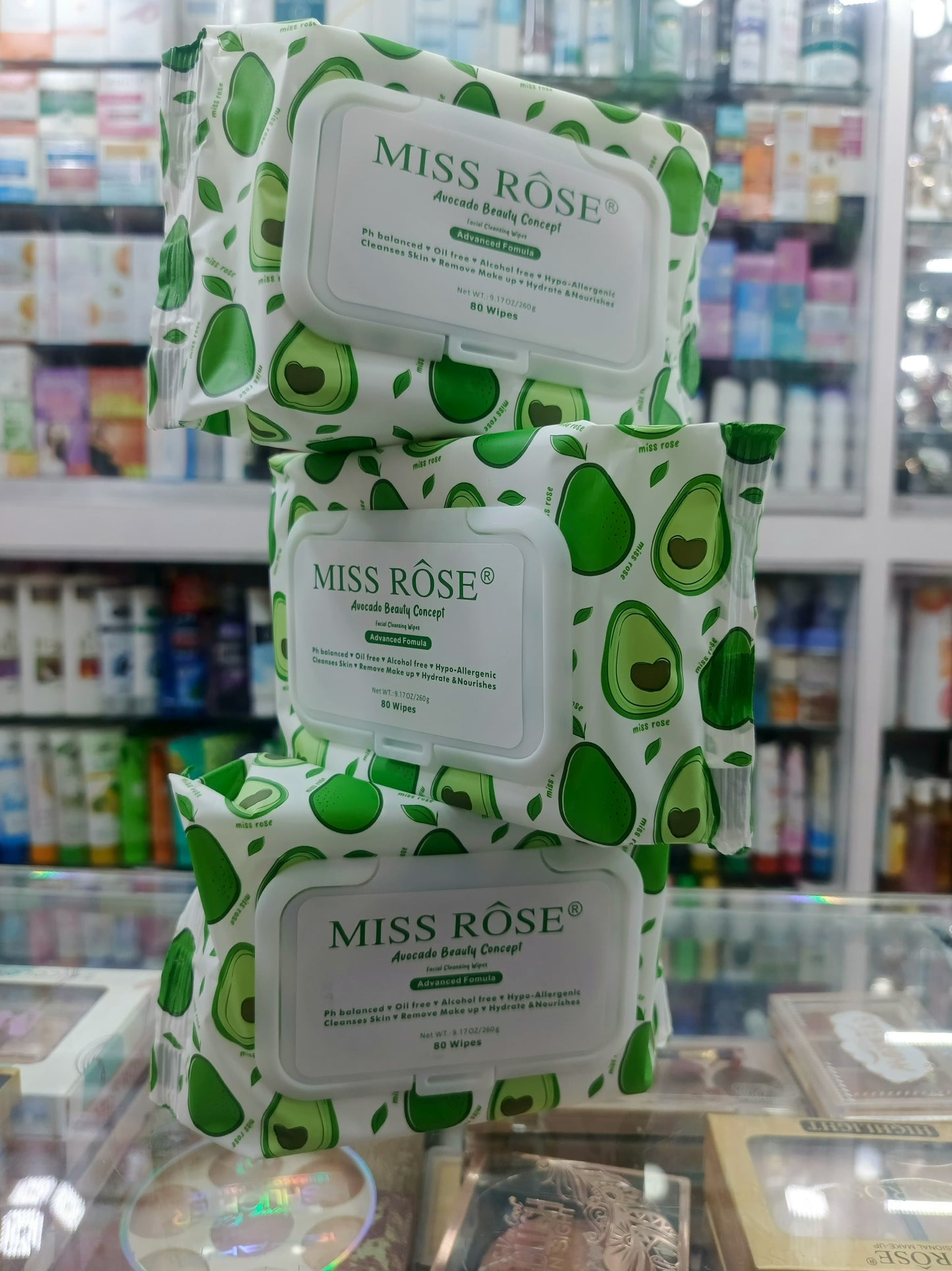 Miss rose, facial cleansing wipes, Avocado, 80pc wips