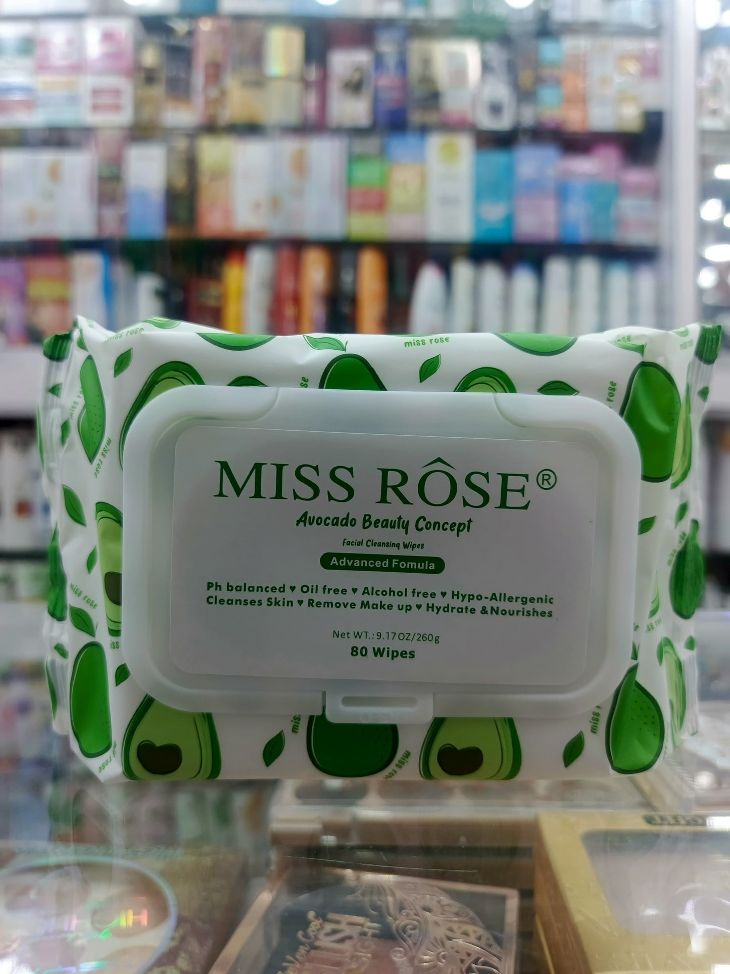 Miss rose, facial cleansing wipes, Avocado, 80pc wips