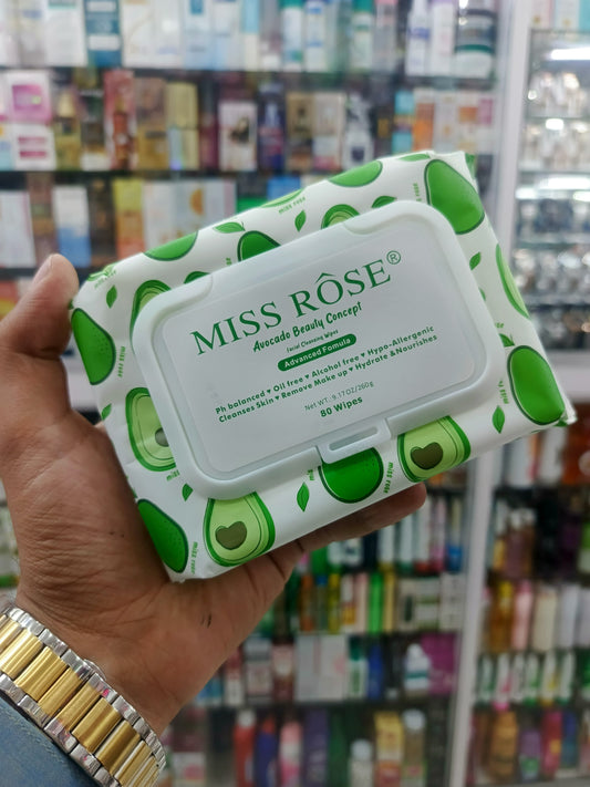 Miss rose, facial cleansing wipes, Avocado, 80pc wips