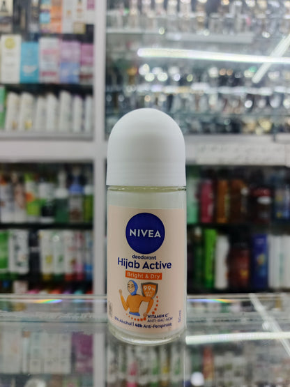 Nivea, Hijab active, bright & dry, deodrant, rollon, 50ml