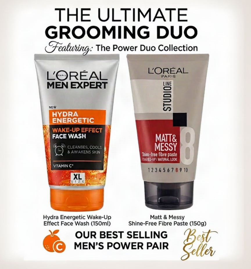The Ultimate Grooming Duo (L'Oréal Men Expert Hydra Energetic Face Wash 150ml + L'Oréal Studio Line Matt & Messy Fibre Paste 150g)